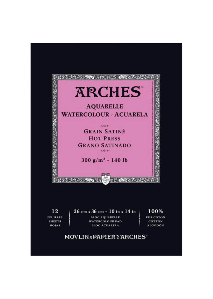 Arches Watercolor Pad - 9" x 12", 140 lb, Hot Press, Fold-over, 12 Sheets